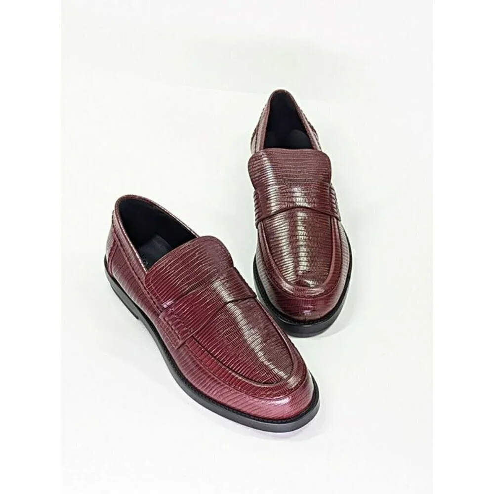 Alexander McQueen Men’s Jupiter Leather Moccasins Burgundy Size 46 (MSRP $990)